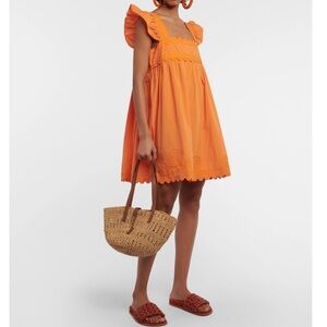 Juliet Dunn London Cotton Poplin Minidress in Tangerine/Orange Size 1 Small